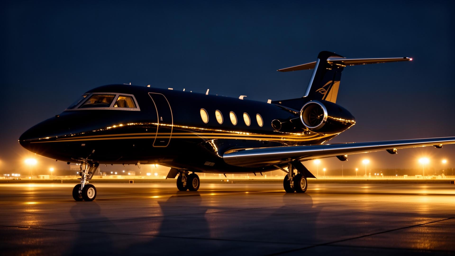 Private jet on tarmac at dusk